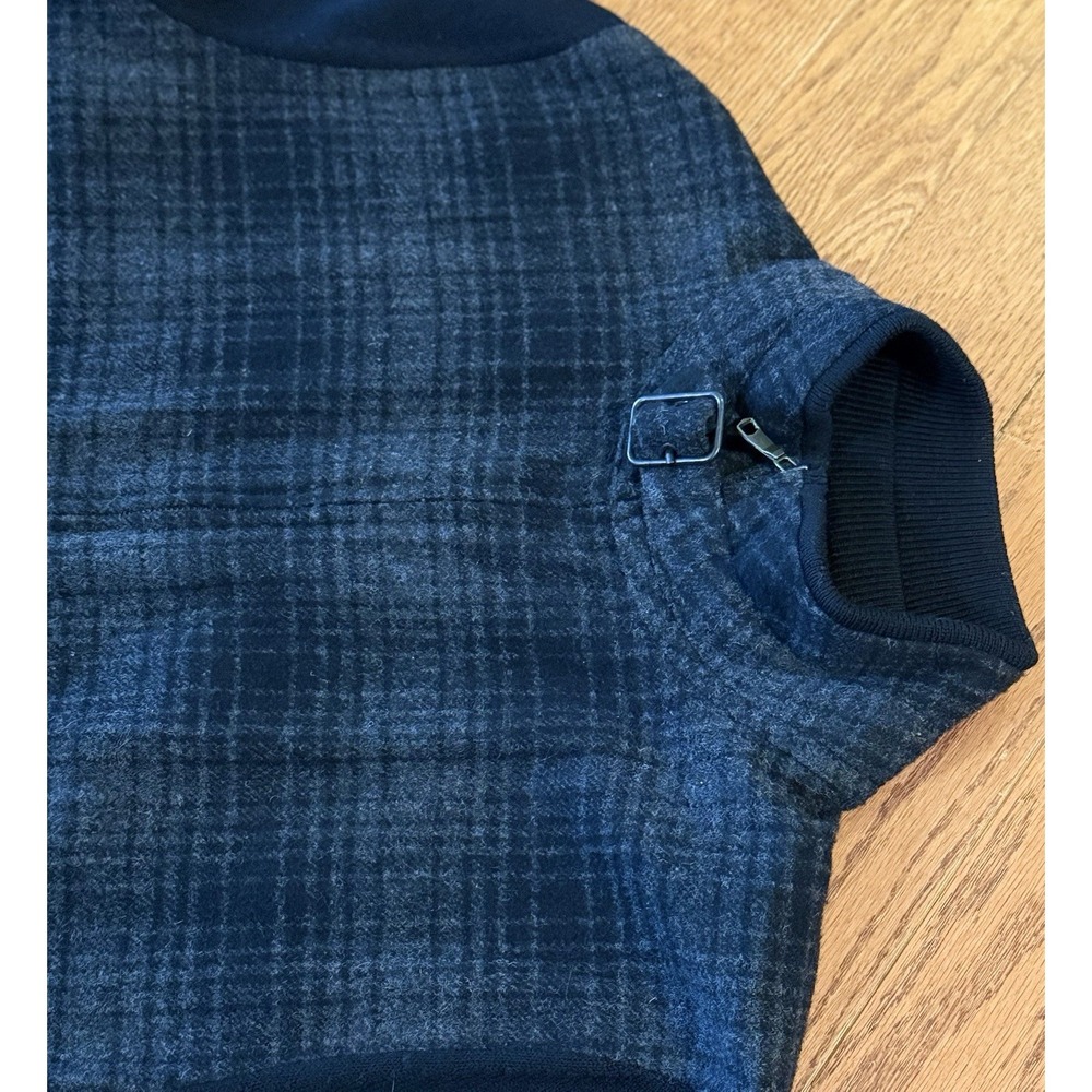 Banana Republic Wool Shadow Plaid Full Zip Buckle Neck Sweater Jacket Mens M